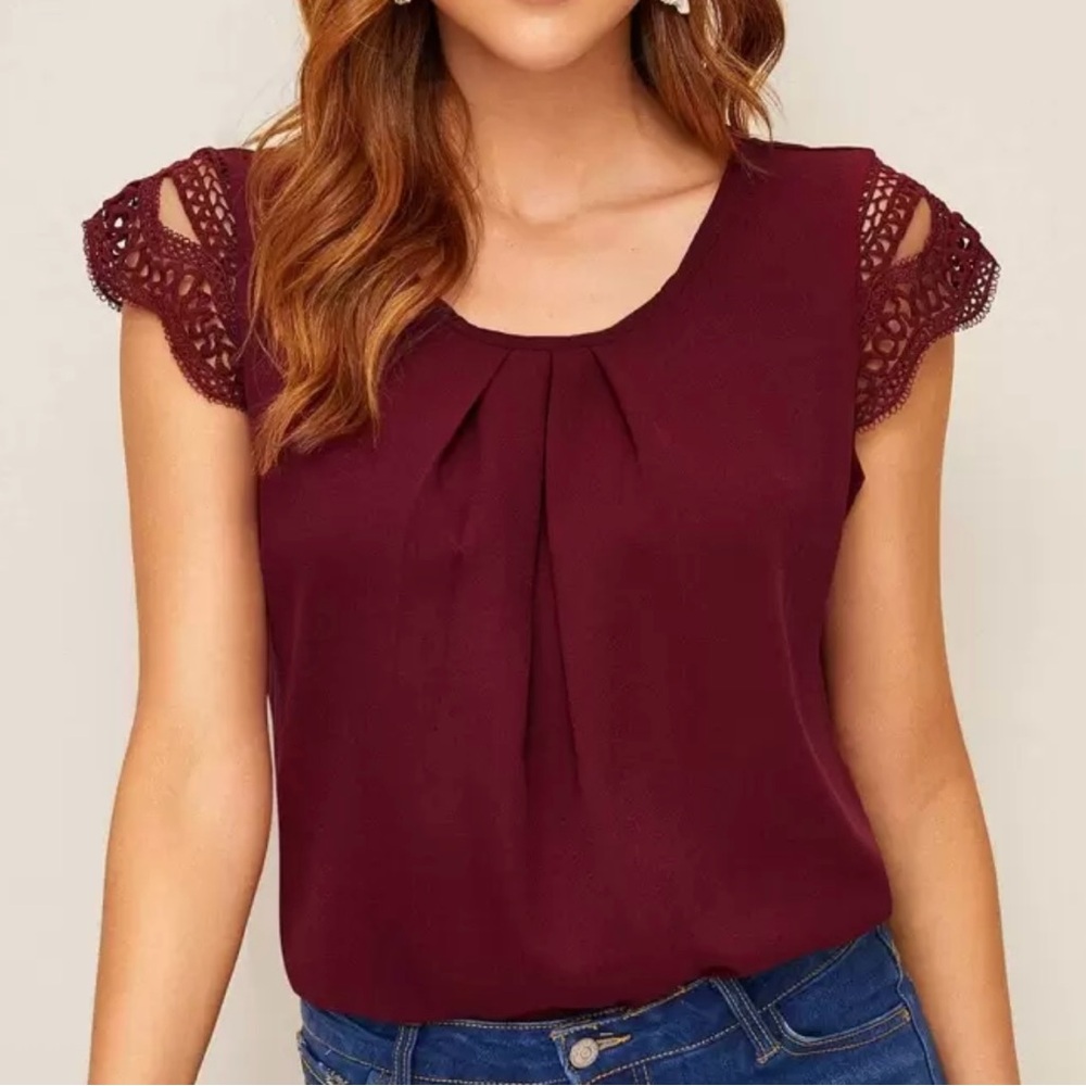 SHEIN • Lace Cap Sleeve Blouse